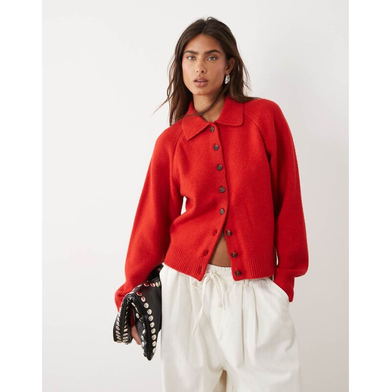 ASOS DESIGN knitted fitted shirt in red