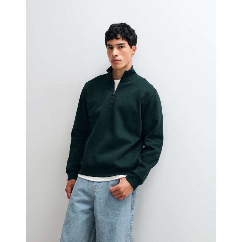 Jack & Jones oversized 1/4 zip sweatshirt in forest green