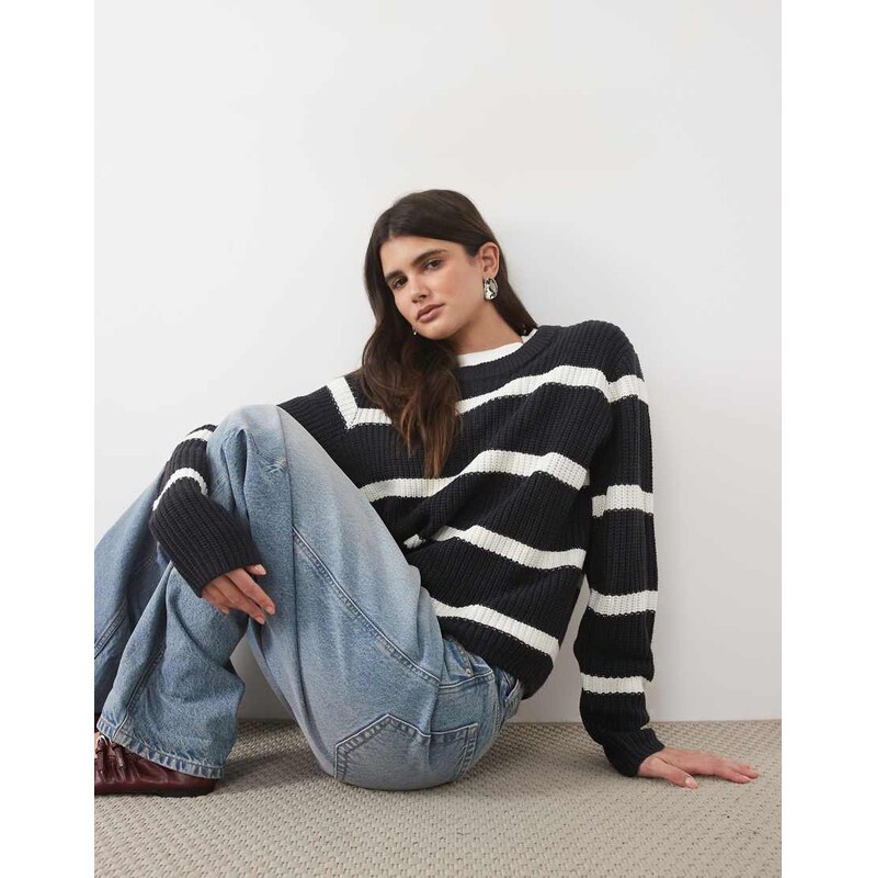 JJ Rebel regular fit knitted striped jumper in navy