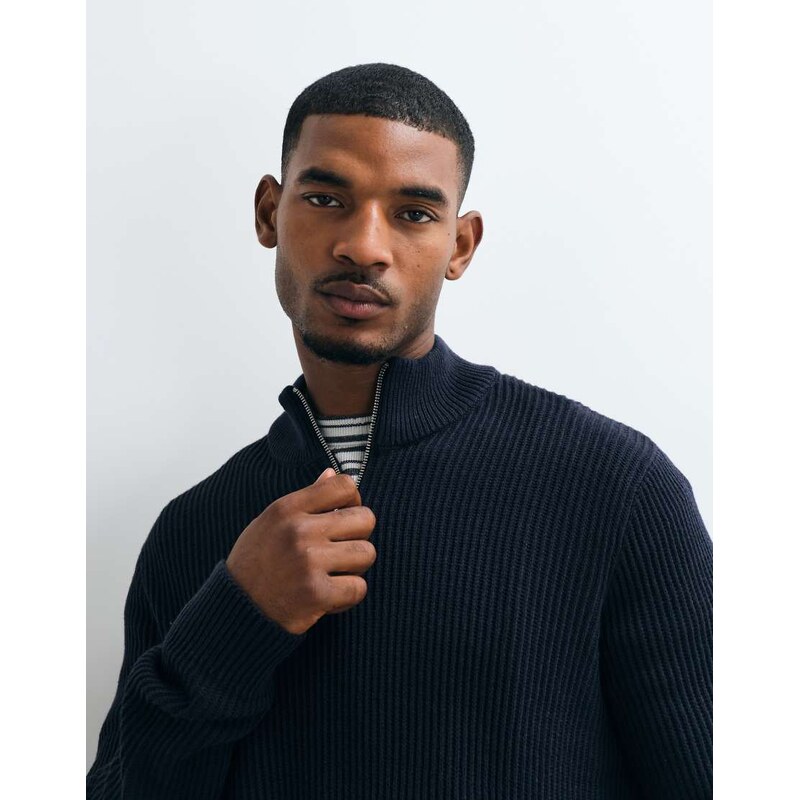 Jack & Jones fine rib quarter zip jumper in navy