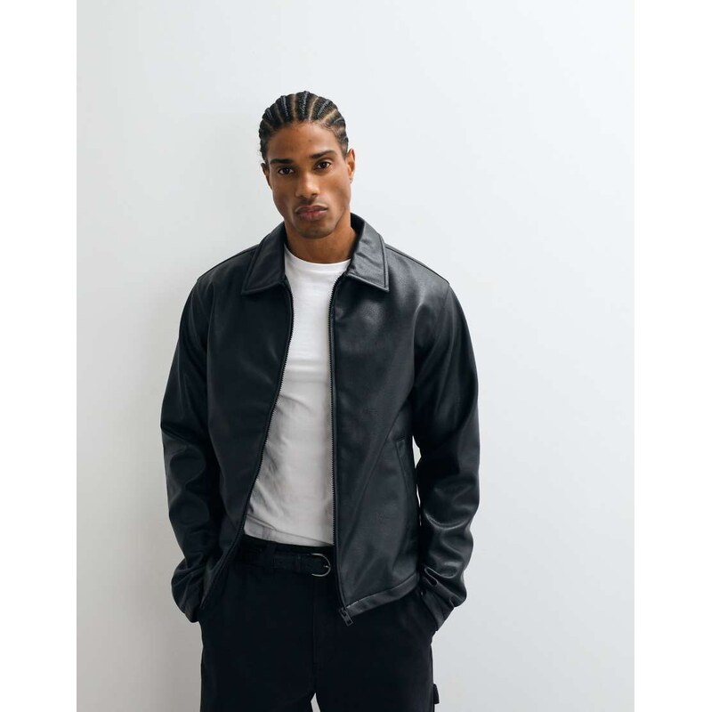JJ Rebel faux leather shacket in black