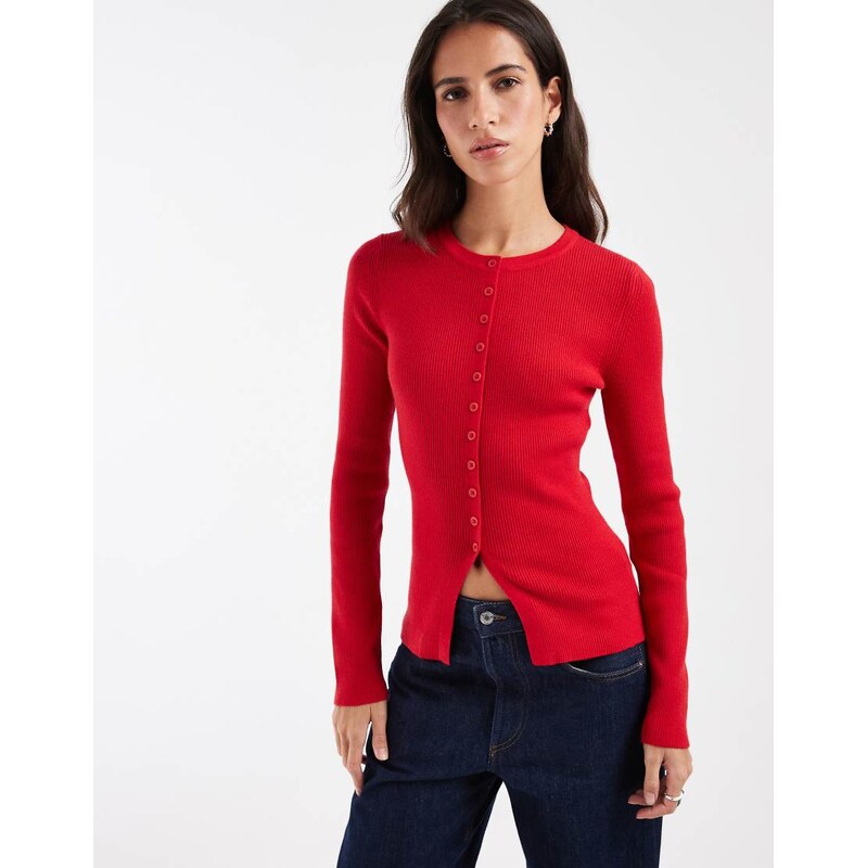 ASOS DESIGN fitted rib knit longline cardigan in red