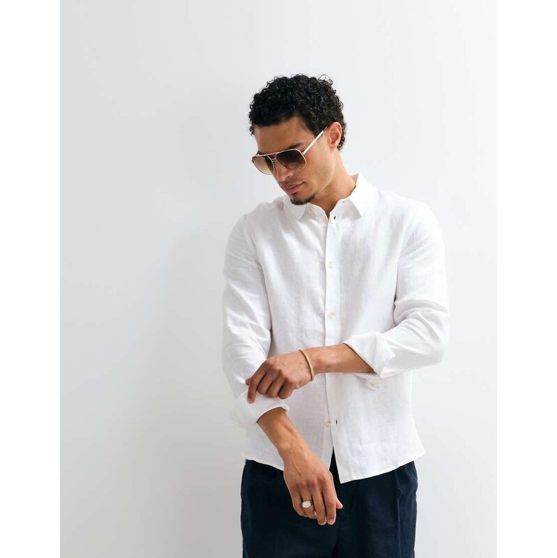 Belier Premium 100% linen long sleeve shirt in white