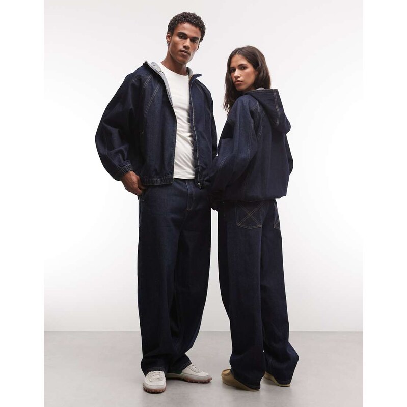 COLLUSION unisex antifit jean in rinse wash co-ord-Navy
