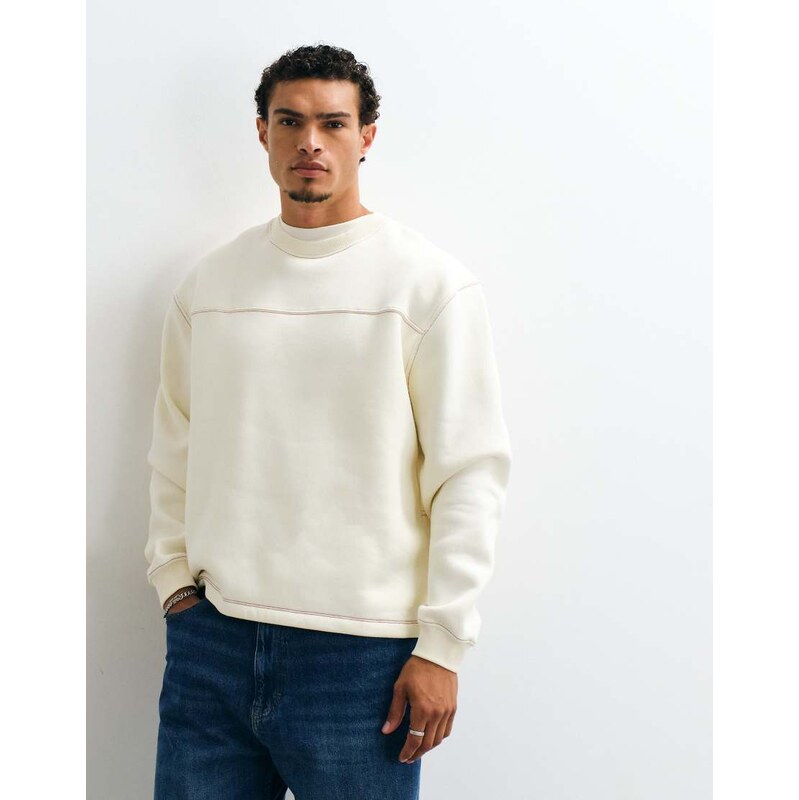 ASOS DESIGN sweatshirt with red contrast stitch in ecru-White