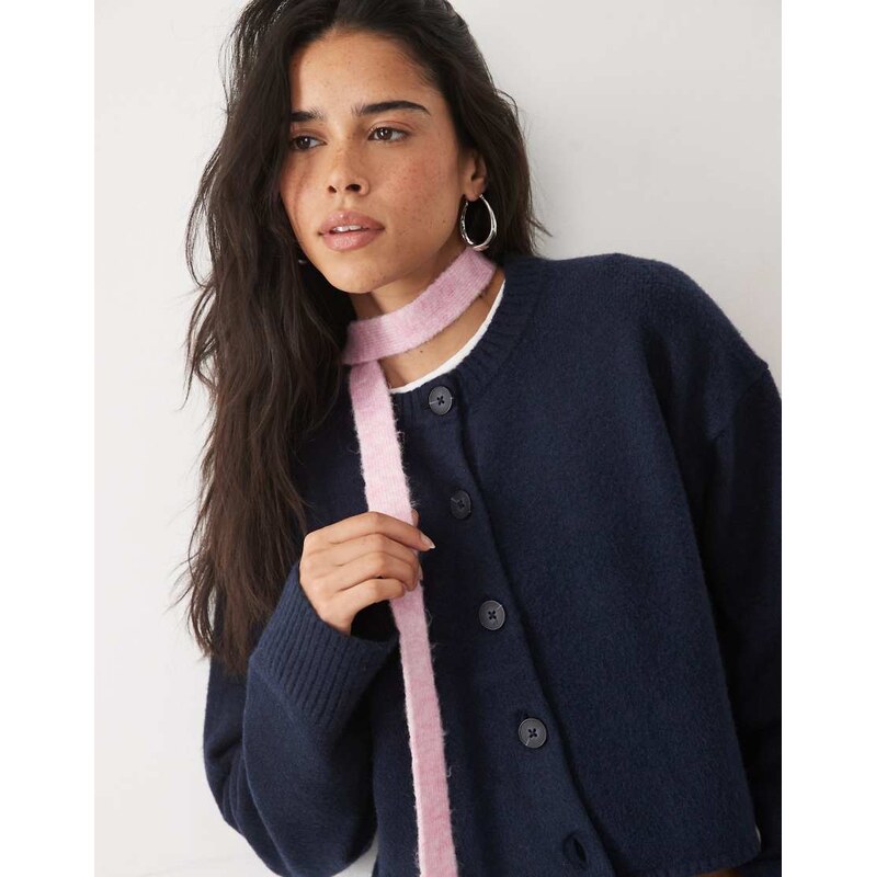 ASOS DESIGN knitted skinny scarf with flower detailing in dusky