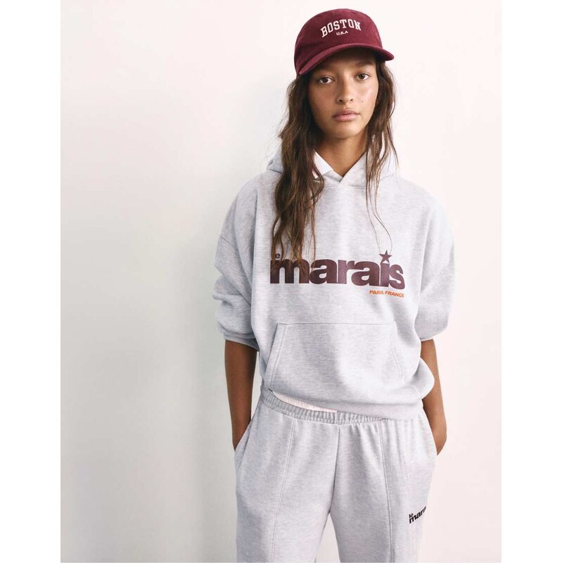 Pull&Bear Graphic hoodie in grey marl