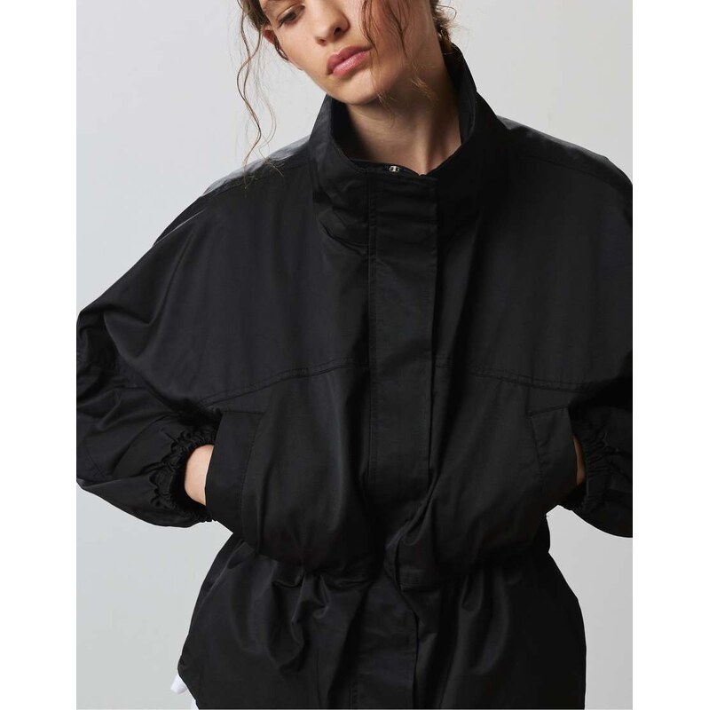 Pull&Bear Drawstring waist jacket in black