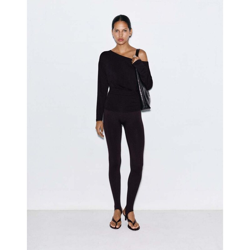 Pull&Bear Boat neck top with waistband in black