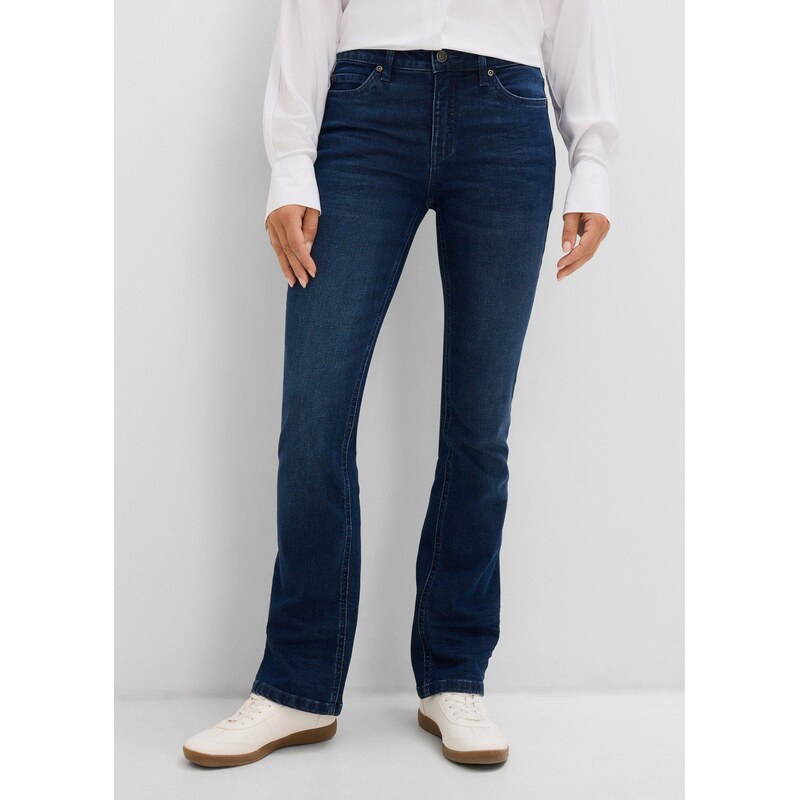 bonprix Strečové džíny Bootcut, Mid Waist modrá Žena