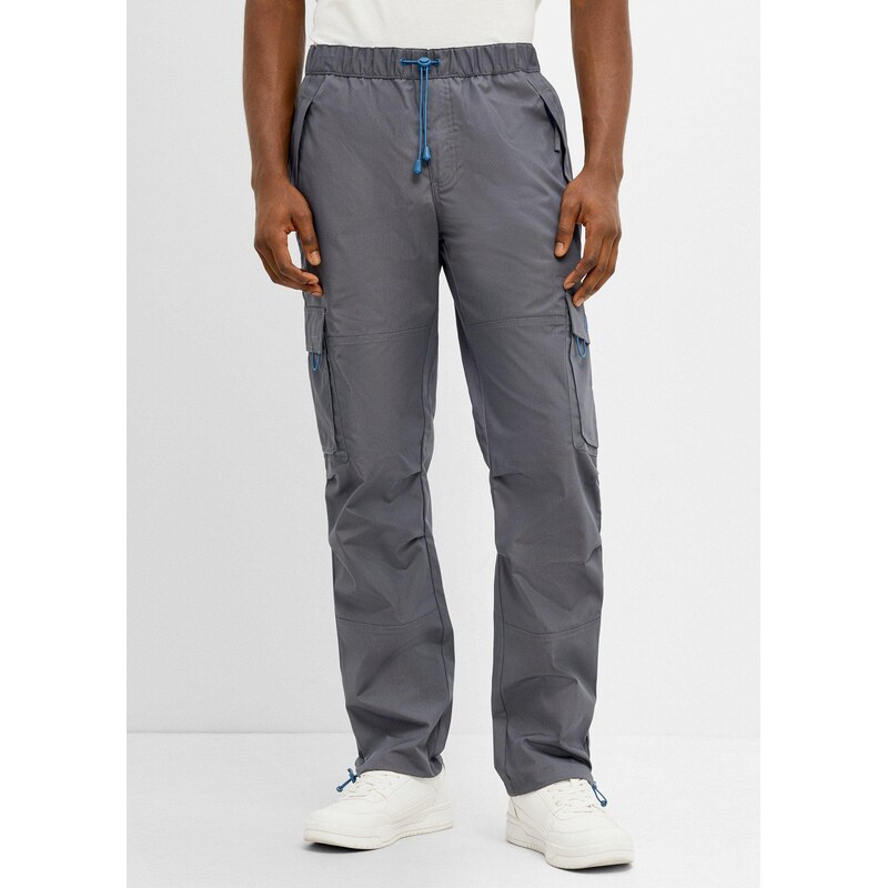 bonprix Cargo kalhoty bez zapínání, Relaxed Fit, Straight šedá