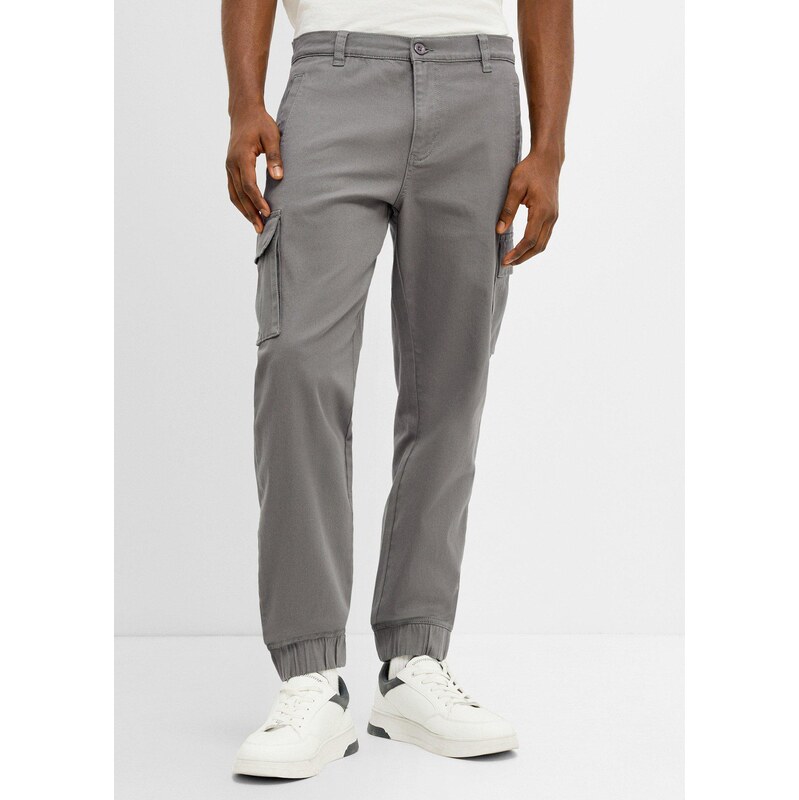 bonprix Strečové cargo kalhoty, Regular Fit, Tapered šedá Muž