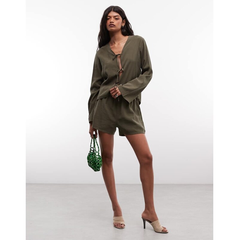 Belier soft touch drawstring waist shorts co-ord in olive-Green