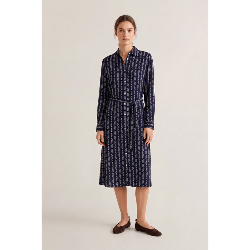 ŠATY GANT PRINTED FLUID LS SHIRT DRESS EVENING BLUE