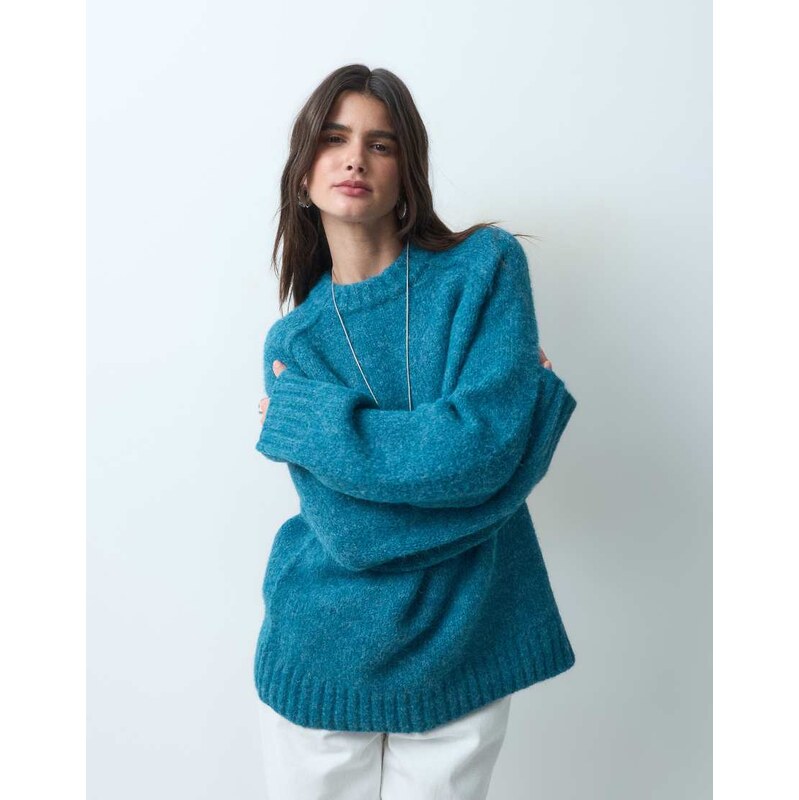 ASOS DESIGN oversized fluffy jumper in teal-Green