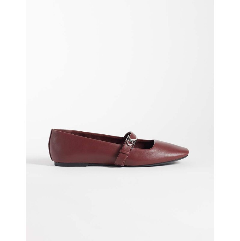 Calvin Klein leather square toe ballerina pump with strap detail