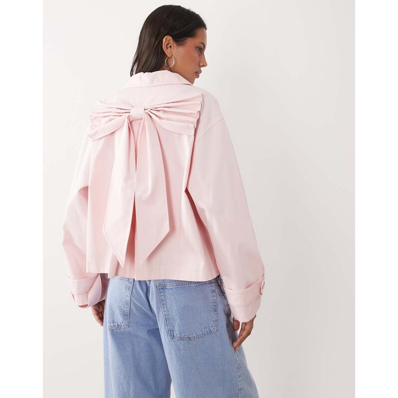 Miss Selfridge short length mac with bow back detail in pink