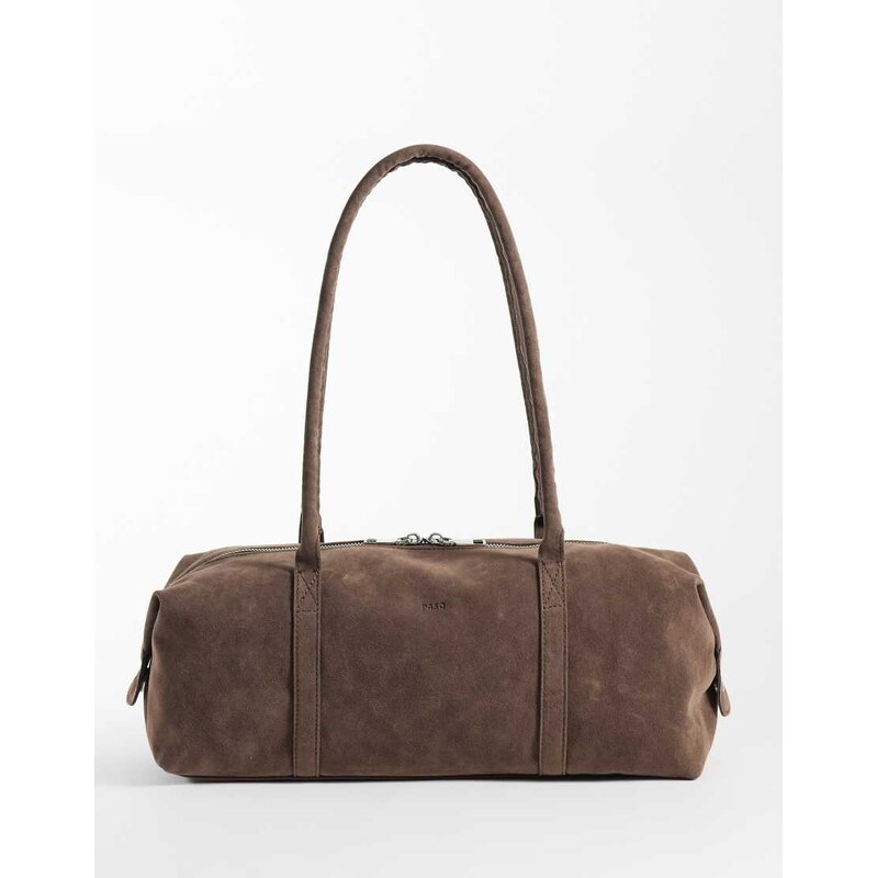 PASQ long east west shoulder bag in brown suede