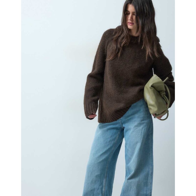 ASOS DESIGN oversized fluffy jumper in chocolate-Brown