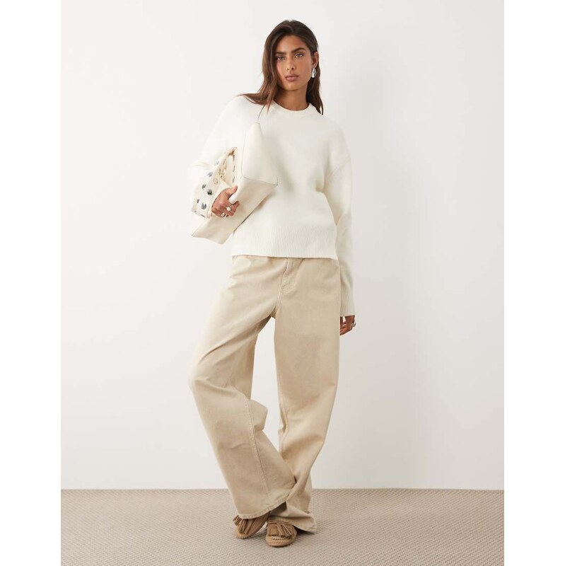 ASOS DESIGN boxy jumper with side split detail in cream-White