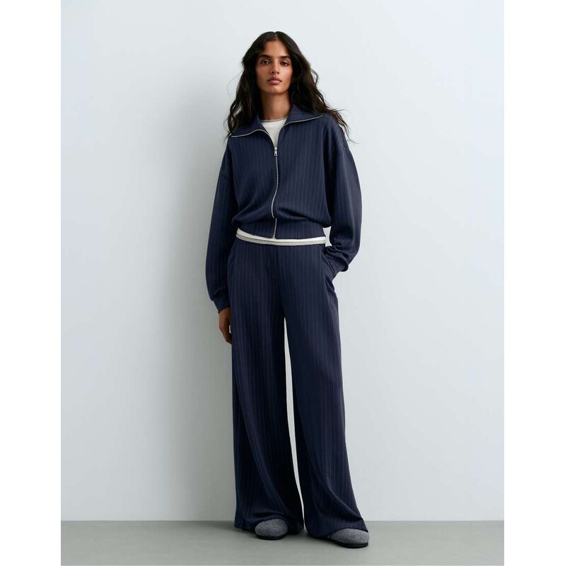OYSHO Modal pinstripe boxy jacket in navy