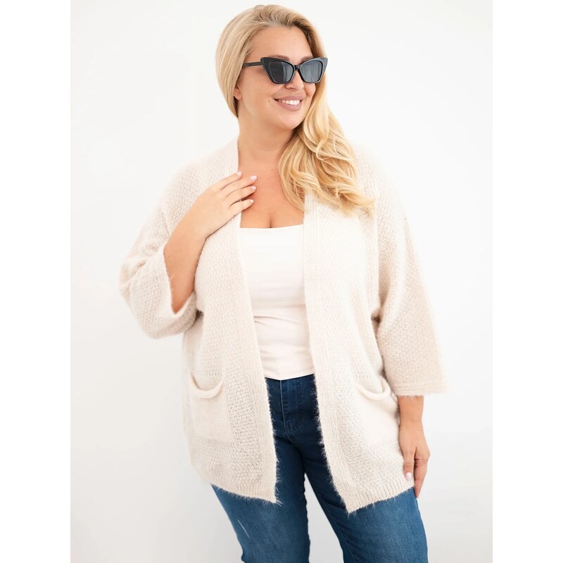Kesi Włoski Plus Size dámský svetr s kapsami bez zapínání