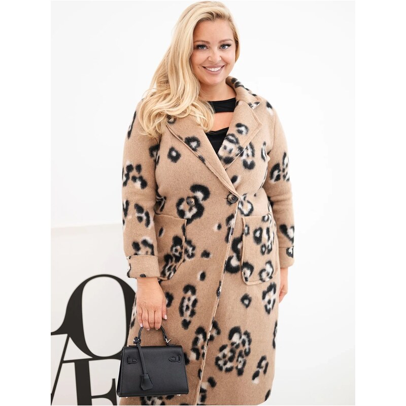 Kesi Włoski Dámský Plus Size kabát s leopardím vzorem