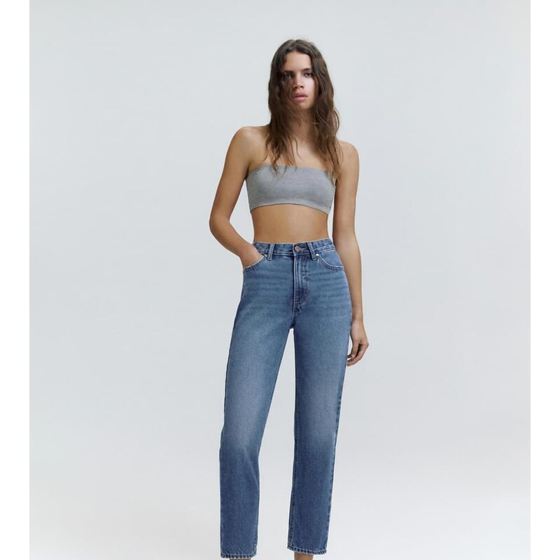 Pull&Bear Petite high-waist mom fit jeans in dark blue