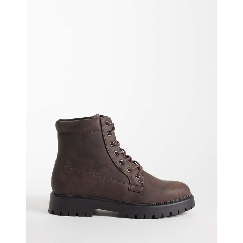 SEQWL Mexton faux suede chunky lace up boots in brown