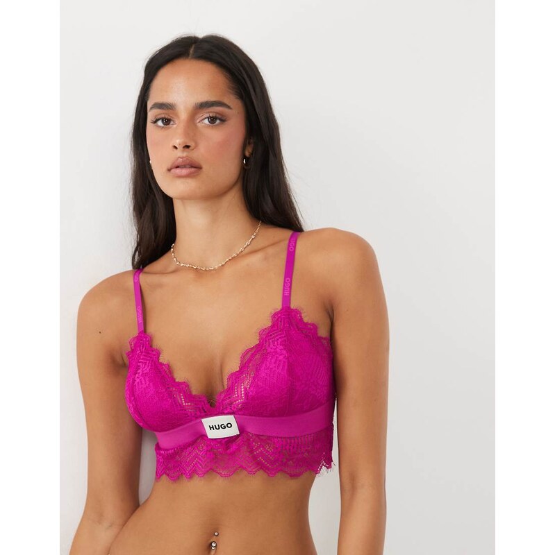 HUGO Red triangle bralette with lace trim in pink