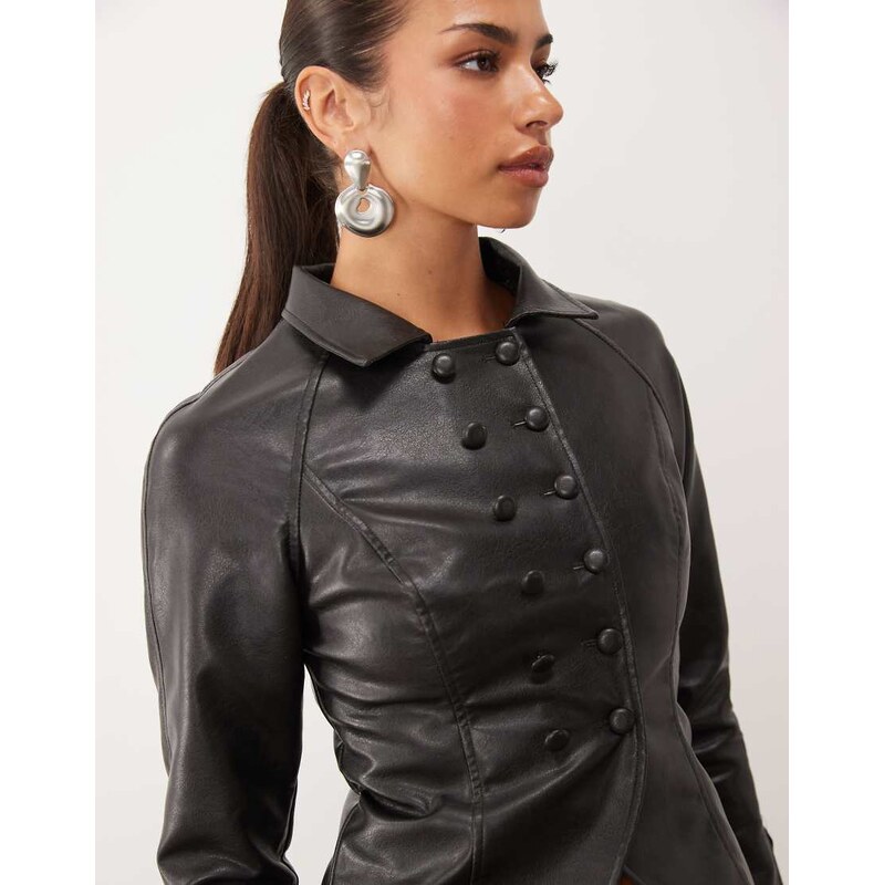 Lioness Form faux leather Napoleon button detail jacket co-ord
