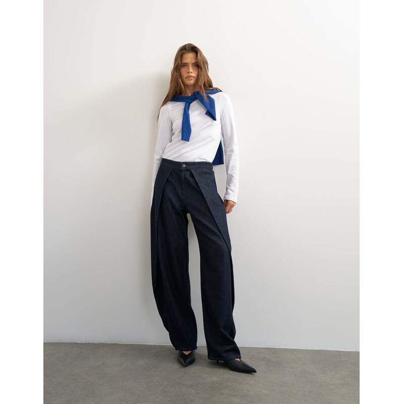 Topshop wrap front jean in indigo-Blue