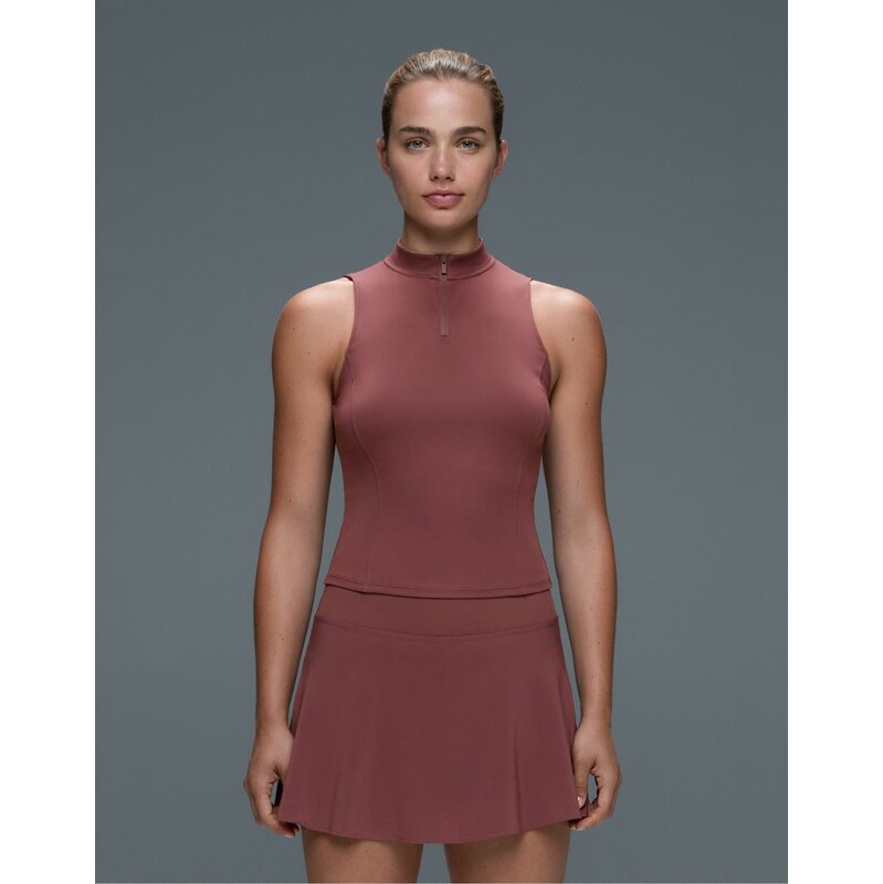OYSHO Sleeveless half-zip t-shirt in burgundy-Red