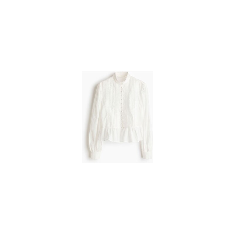 H&M - Bavlněná halenka peplum - Bílá