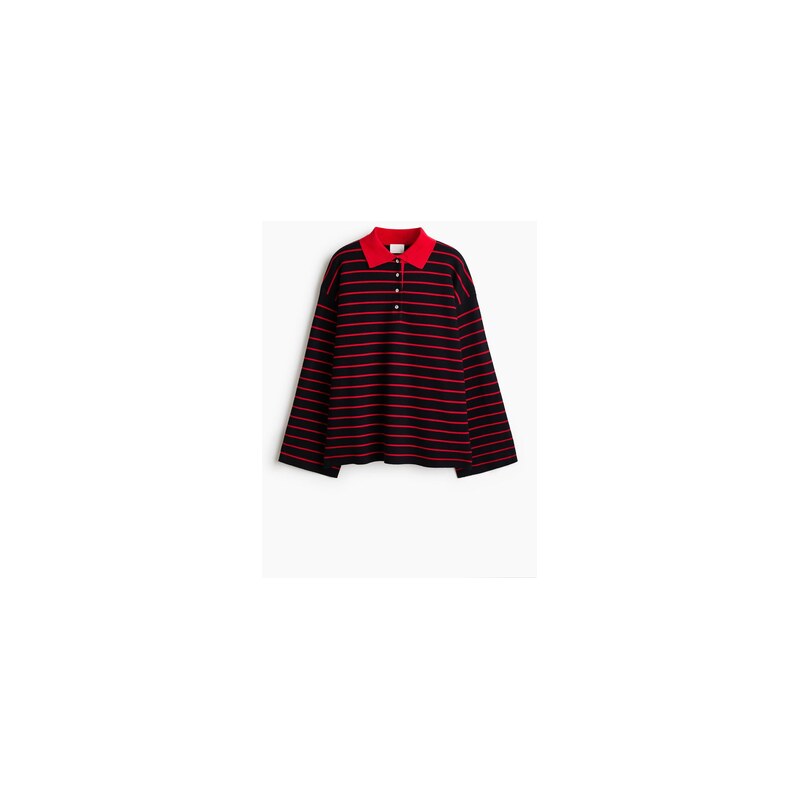 H&M - Oversized tops límečkem - Černá/Červený Proužek
