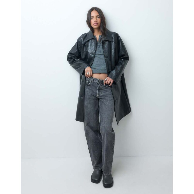 ASOS DESIGN leather look top collar button front car coat in