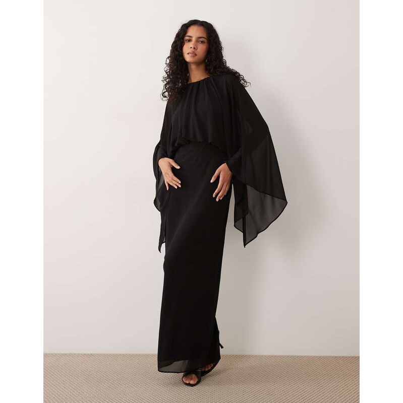 TFNC chiffon cape detail maxi dress in black