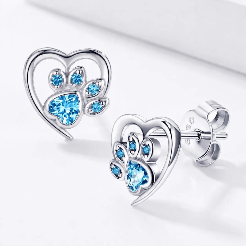 Elanis Jewel Stříbrné náušnice Tlapka s modrými krystaly