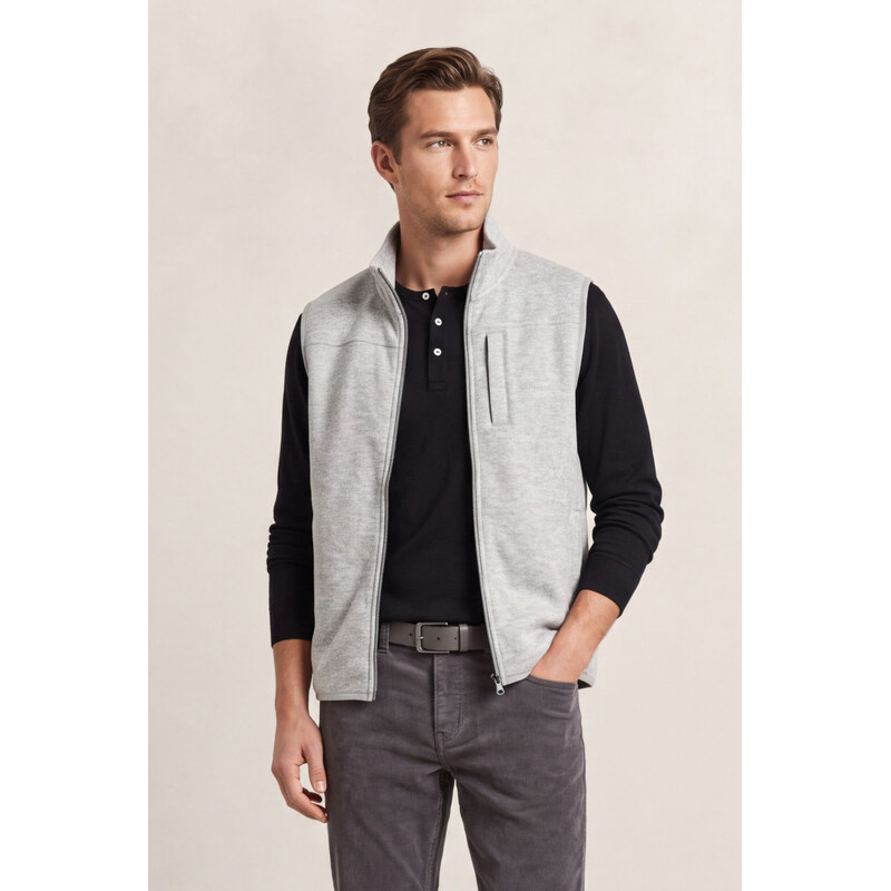 MIKINA GANT ZIPPED FLEECE VEST WARM GRAY MELANGE