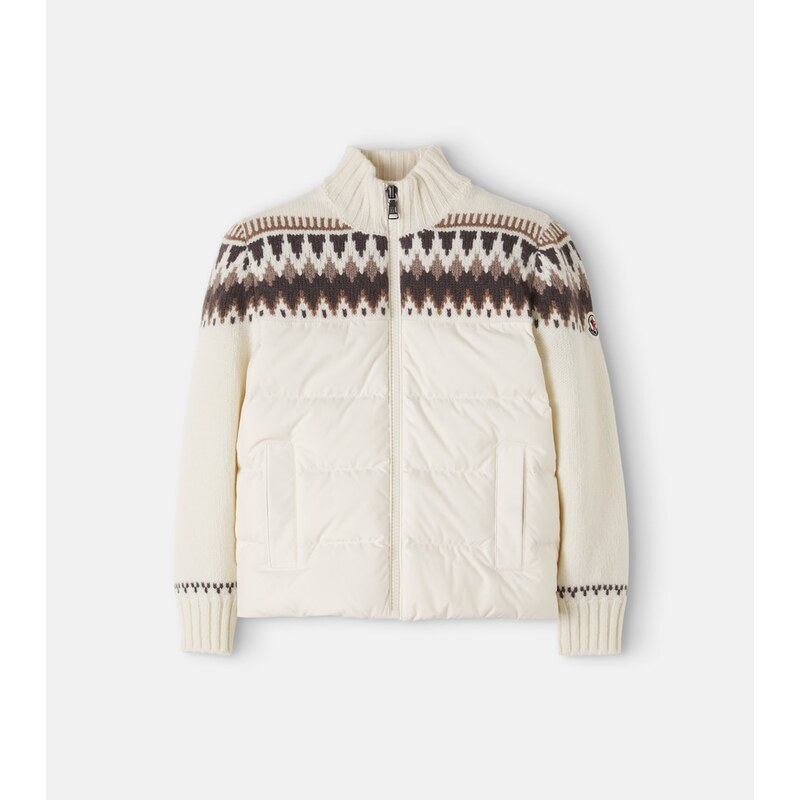 Moncler Enfant Fair Isle virgin wool down cardigan