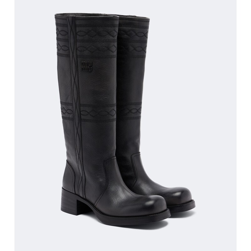 Miu Miu Embroidered leather knee-high boots