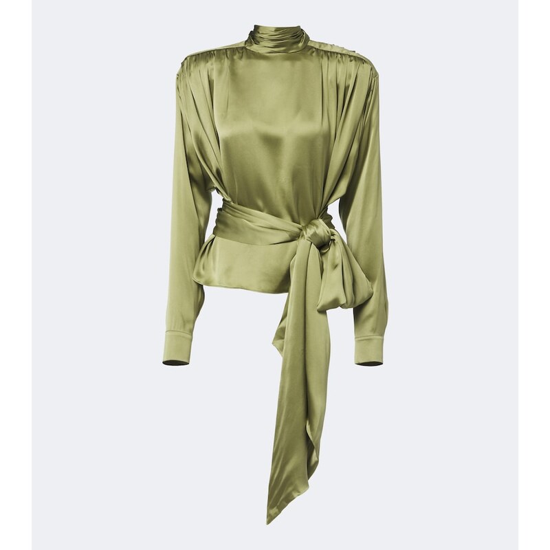 Balmain Belted silk satin top