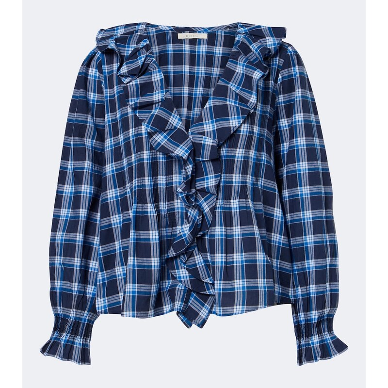 Dôen Hardy plaid ruffled cotton blouse