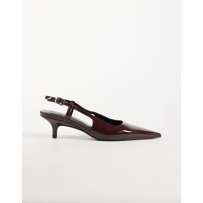 ASOS DESIGN Skippy kitten heel shoes in chocolate patent-Brown