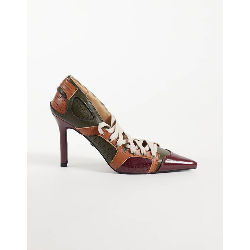 Azalea Wang Firestring sporty court heeled shoes with laces in