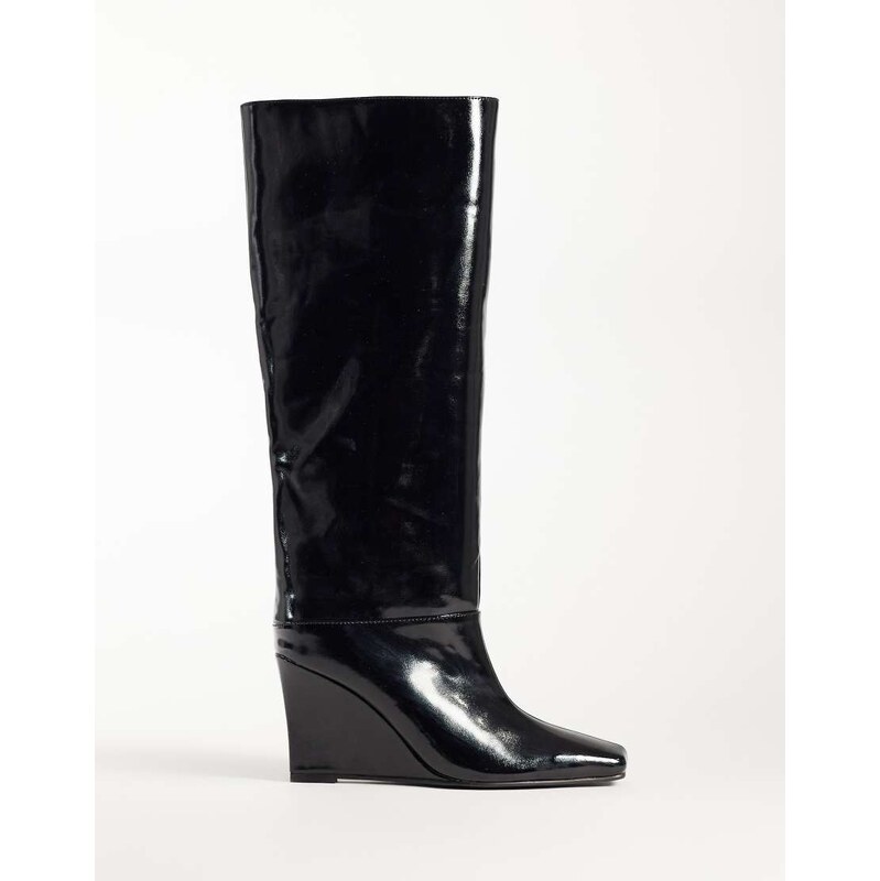 Public Desire Helena wedge pull on boots with chisel toe in