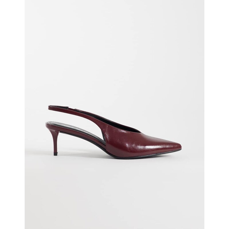 Public Desire Lychee slingback kitten heel shoes in burgundy-Red
