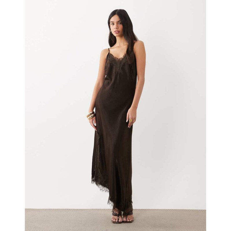 Vero Moda cami strap asymm midi dress with lace detail in