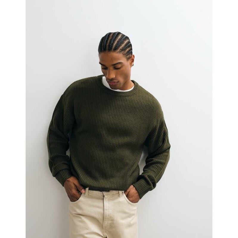 JJ Rebel crew neck structured jumper in forest green