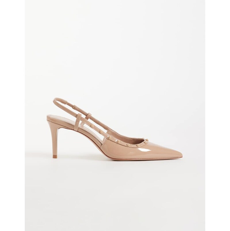 Mango studded slingback heeled court shoe in beige-Neutral